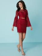 Hannah S - 27185 Bell Sleeve Illusion Floral Lace Two-piece Dress
