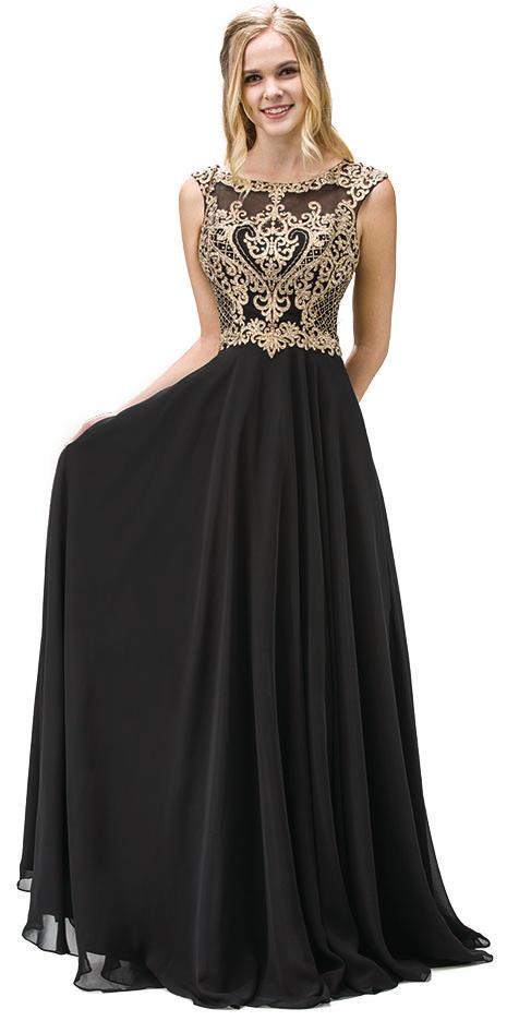 Chiffon Long Prom Dress With Embroidered-lace Bodice
