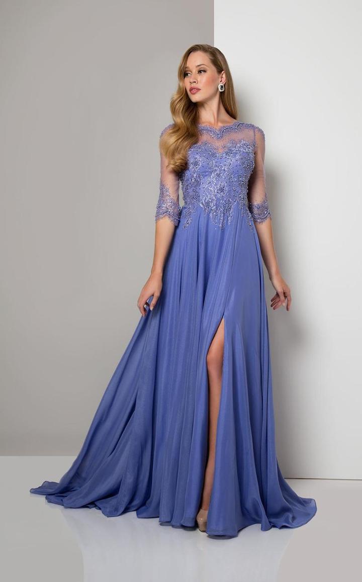 Terani Couture - Elegant Beaded Illusion Long-sleeve A-line Gown 1713m3484