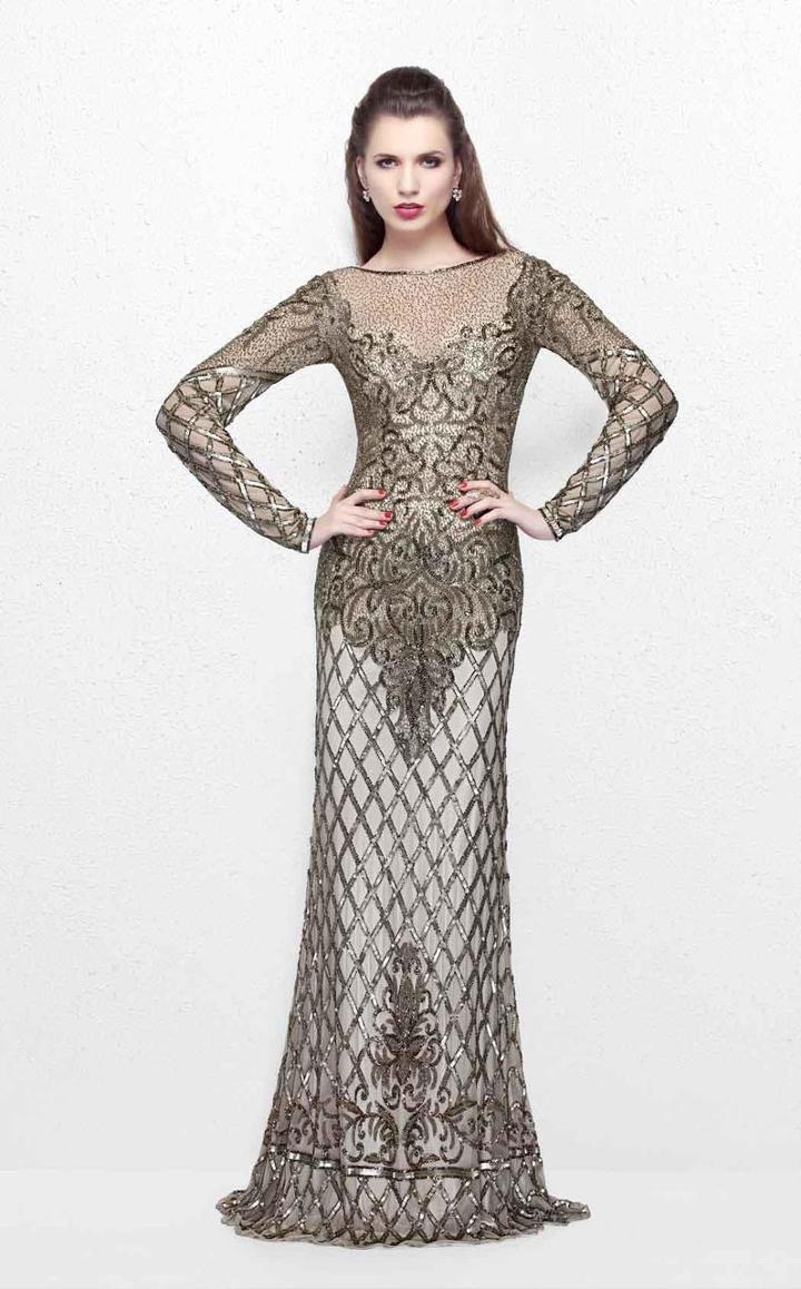 Primavera Couture - Imperial Long Sleeved Full Beaded Long Sheath Dress 1720