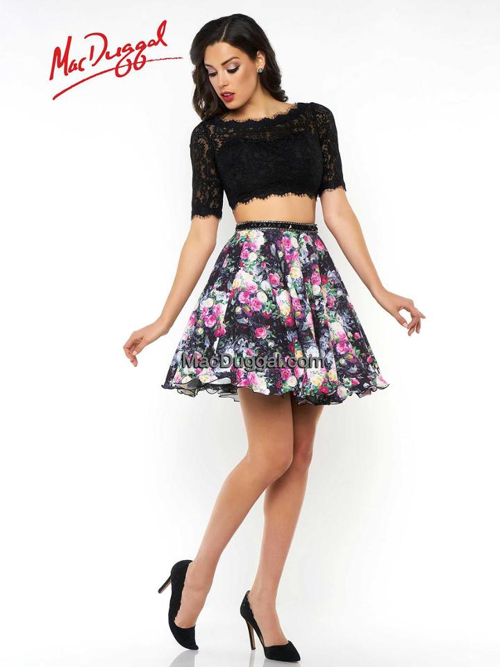 Mac Duggal Prom - 40566 N 3/4 Sleeve Dress In Black Multi