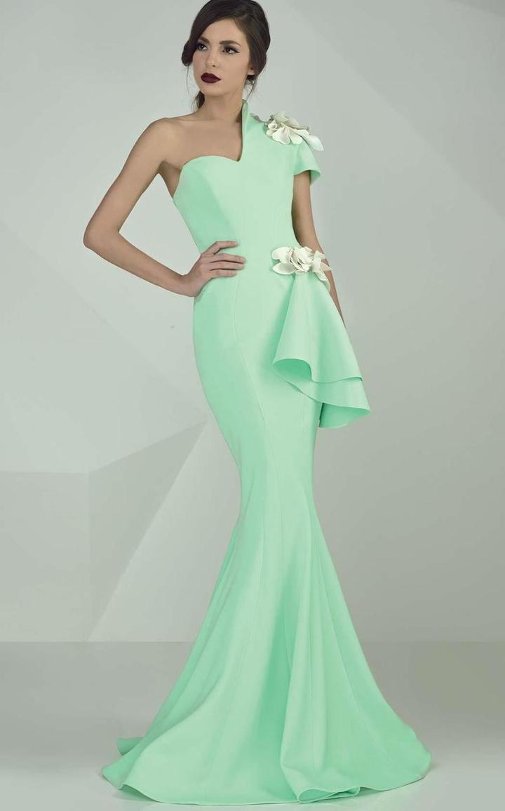 Mnm Couture - Asymmetric Neck Mermaid Dress G0667