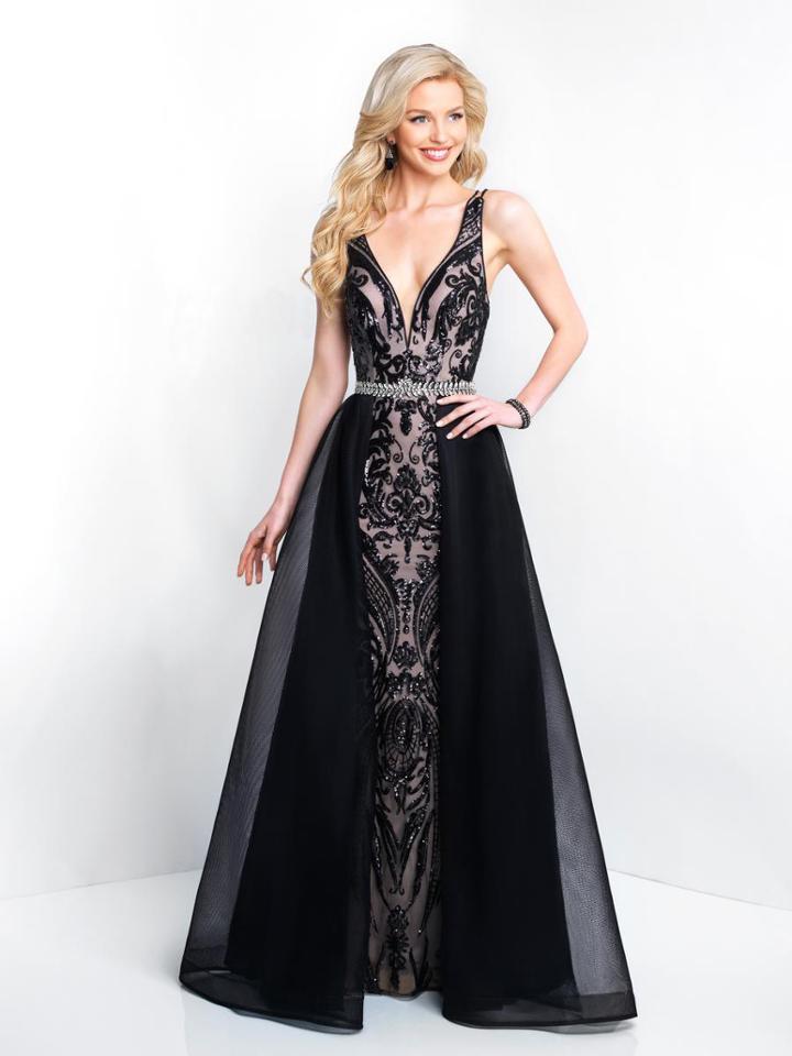 Blush - 11546 Sequined Plunging Chiffon Evening Dress