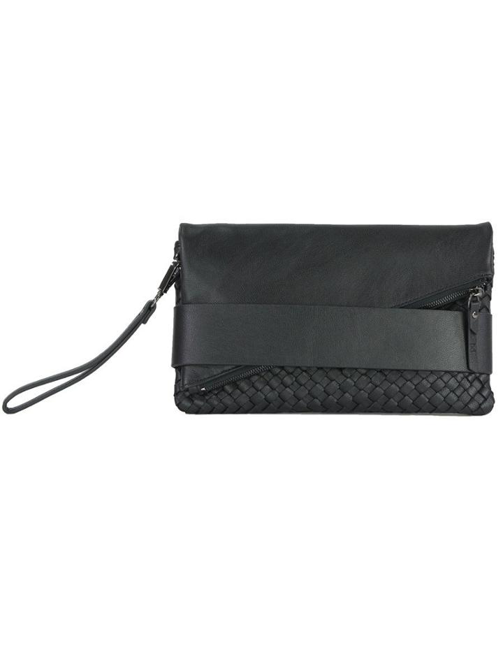 Mofe Handbags - Trifecta Woven Hand Strap Clutch Black / Genuine Leather