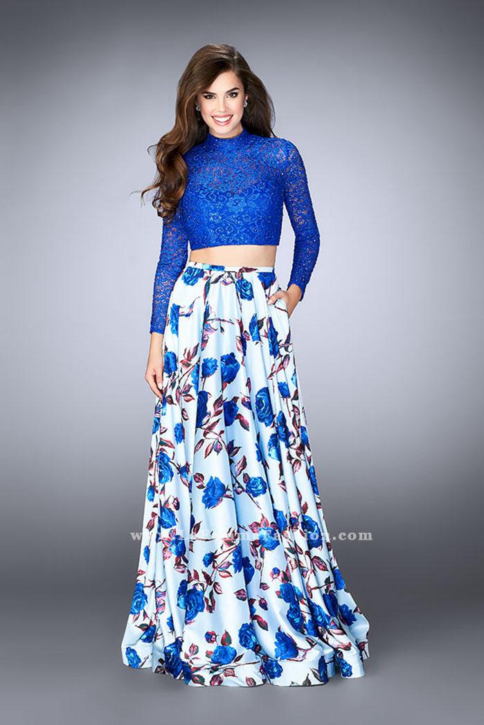 La Femme - Two Piece Floral And Lace Satin Ensemble Prom Dress 24507