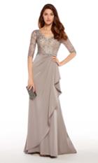 Alyce Paris - 27260 Quarter Sleeve Lace Trimmed A-line Crepe Gown