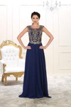 May Queen - Mq1513 Embroidered Illusion Jewel A-line Dress