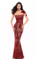 Tarik Ediz - 93335 Asymmetrical Illusion Lace Sheath Gown