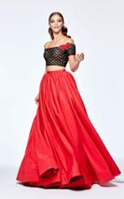 Tarik Ediz - Two-piece Beaded Off-the-shoulder Neck Dress 93102