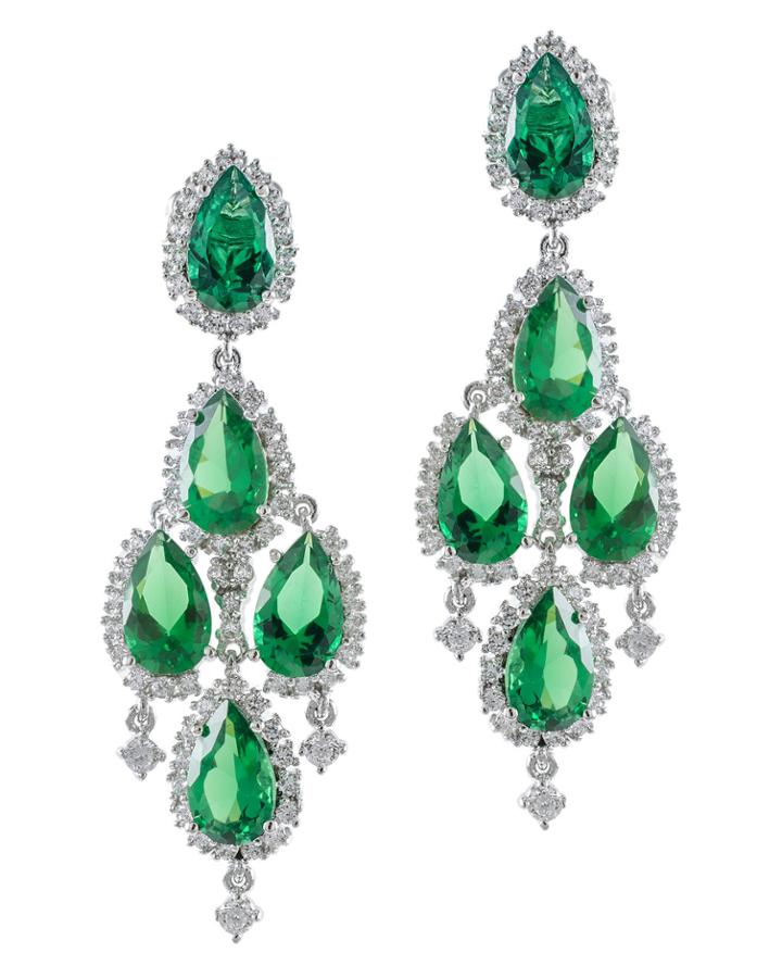 Cz By Kenneth Jay Lane - Vivid Emerald Teardrop Earrings