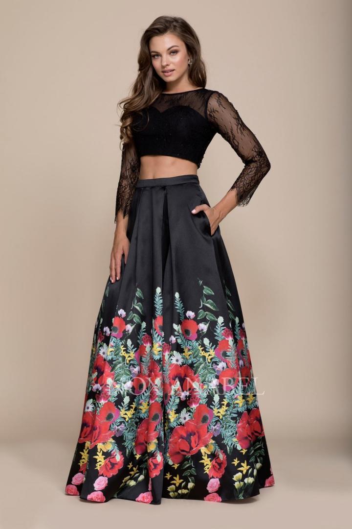 Nox Anabel - 8371 Sheer Long Sleeve Two-piece Floral Gown