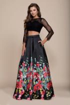 Nox Anabel - 8371 Sheer Long Sleeve Two-piece Floral Gown