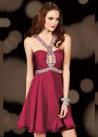Alyce Paris - 4409 Bejeweled Halter Ruched Chiffon A-line Dress