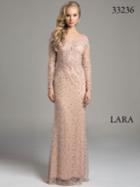 Lara Dresses - Adorned Bateau Illusion Evening Gown With Long Sleeves And Fringe Embellishments 33236