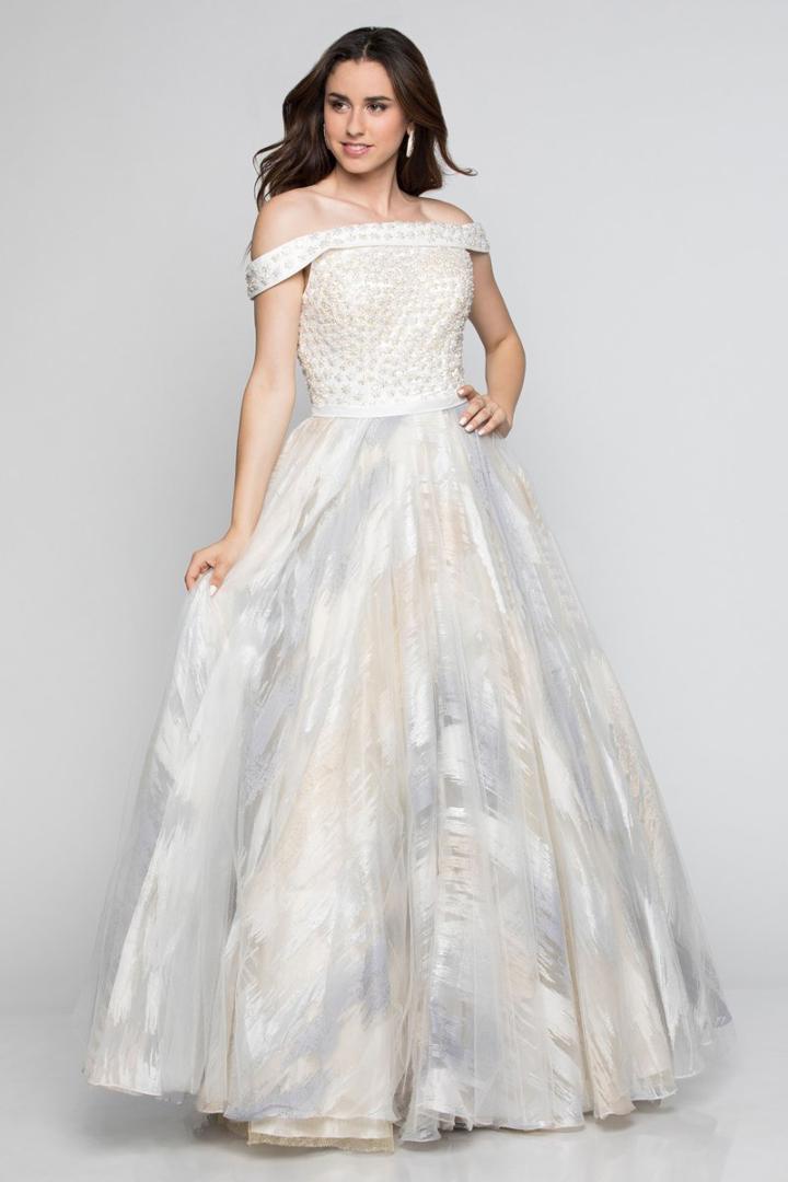 Milano Formals - E2285 Beaded Off-shoulder Ballgown