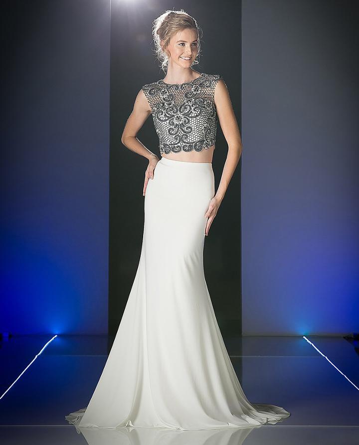 Cinderella Divine - Beaded Sleeveless Two-piece Chiffon Gown