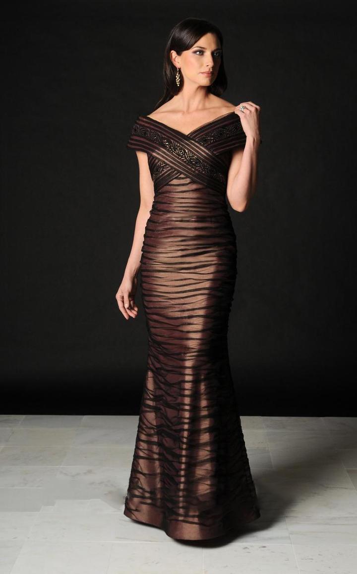 Daymor Couture - Off Shoulder Sheer Textured Evening Gown 503