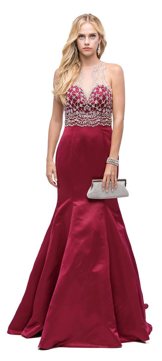 Dancing Queen - 9890 Jeweled Illusion Halter Mermaid Dress