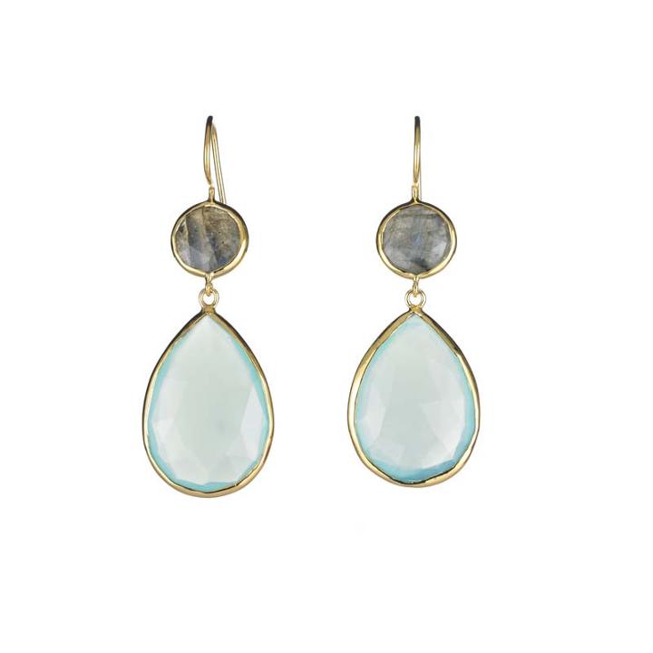 Margaret Elizabeth - 2 Stone Drops Labradorite & Aqua Chalcedony