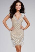 Jovani - 21932 Pearl Accented Plunging V-neck Dress