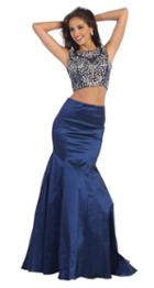 May Queen - Rq7302 Two-piece Embellished Trumpet Gown