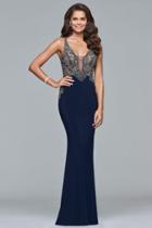 Faviana - S10002 Beaded Deep V-neck Sheath Dress