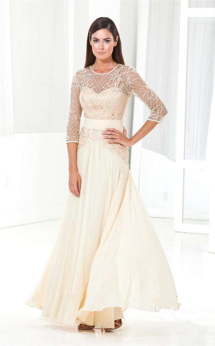 Terani Evening - E3816 Beaded Jewel Quarter Length Sleeves Long Dress