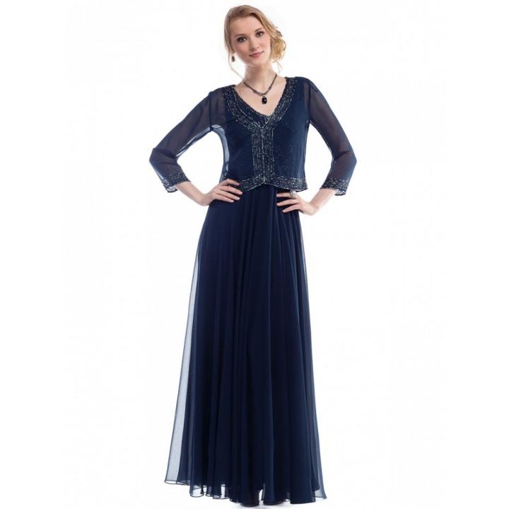 Glow By Colors - G268 V Neck Long Dress With Sheer Jacket