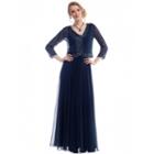 Glow By Colors - G268 V Neck Long Dress With Sheer Jacket