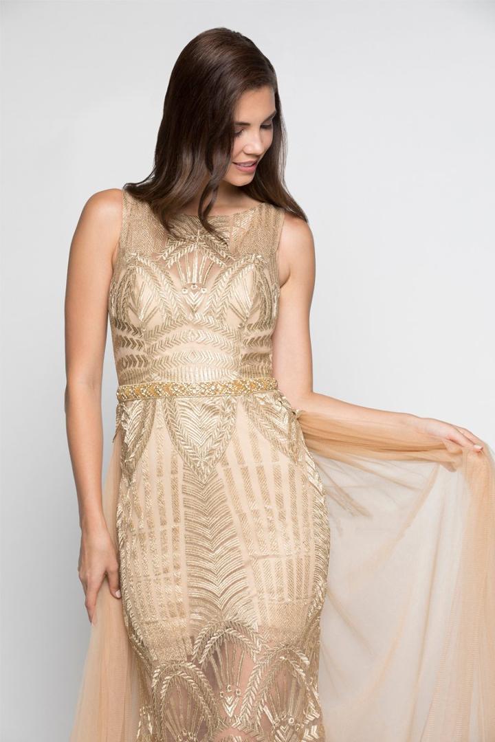 Milano Formals - E2233 Embellished Illusion Gossamer Paneled Gown