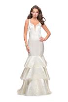 La Femme - 25749 Deep V-neck Satin Ruffled Mermaid Dress
