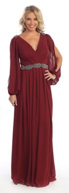 Bishop Sleeve V Neck Chiffon Long Gown