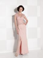 Cameron Blake - V Neck Long Dress With Slit 114666