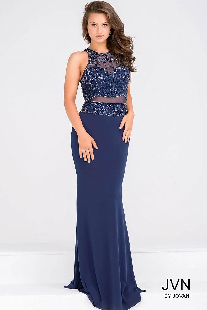 Jovani - Crystal And Beads Embellishments Illusion Jewel Jersey Dress Jvn48639