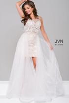 Jovani - Lace Sheer Neckline Dress With Tulle Overlay Jvn45673