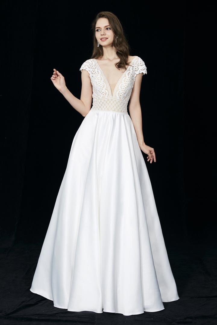 Angela And Alison - 81032 Embroidered Cap Sleeves Pleated Gown