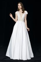 Angela And Alison - 81032 Embroidered Cap Sleeves Pleated Gown