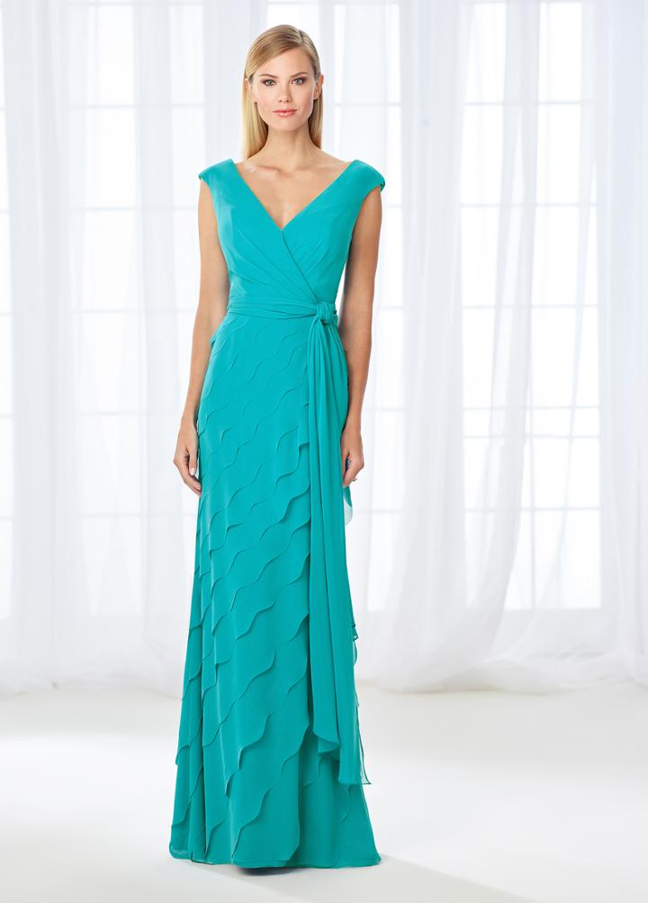 Cameron Blake - 118668 Cap Sleeve Wrap Tie Scalloped Evening Gown
