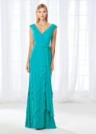 Cameron Blake - 118668 Cap Sleeve Wrap Tie Scalloped Evening Gown