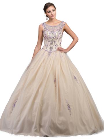 Dancing Queen - Bejeweled Illusion Bateau Ballgown