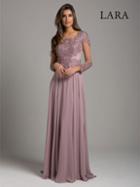 Lara Dresses - 29921 Illusion Long Sleeve Jeweled Chiffon Dress