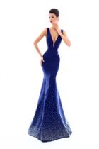 Tarik Ediz - 50229 Crystal Embellished Deep V-neck Mermaid Dress