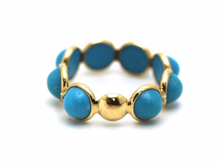 Tresor Collection - Turquoise Smooth Round Ring Band In 18k Yellow Gold