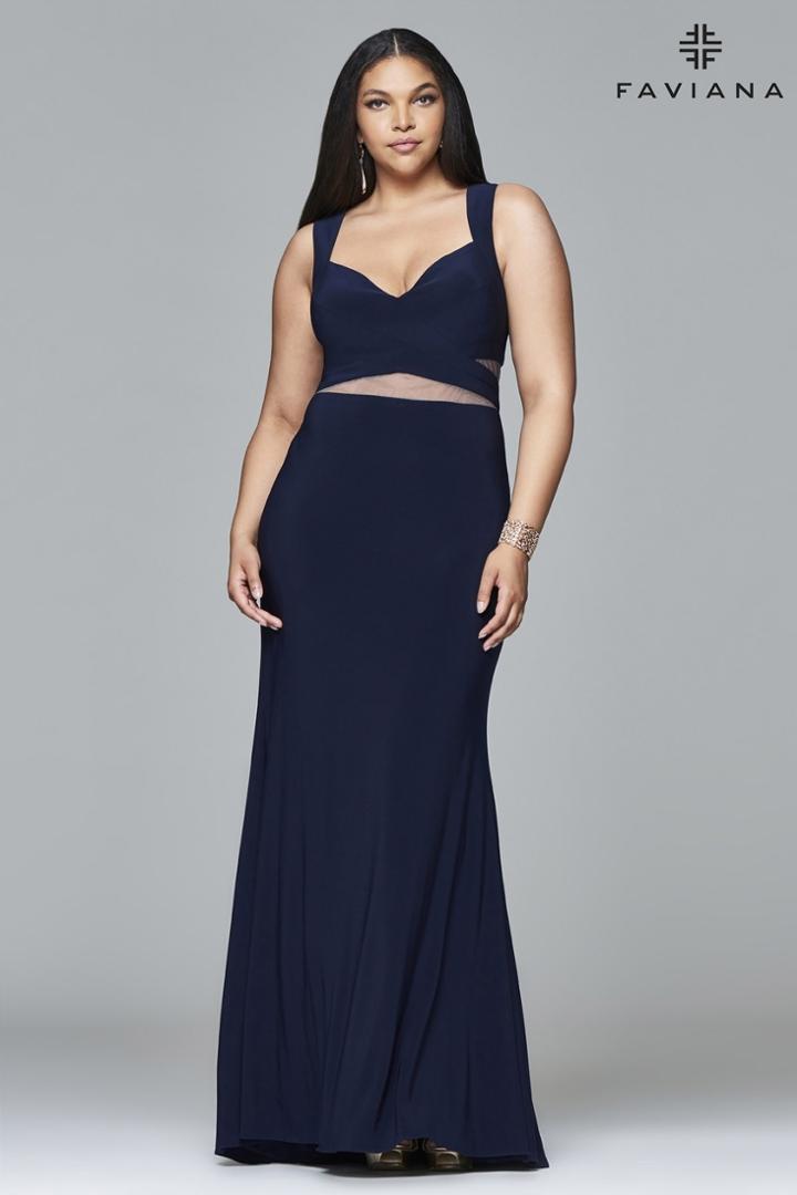 Faviana - 9399 Long Fit And Flare Jersey With Illusion Cutouts