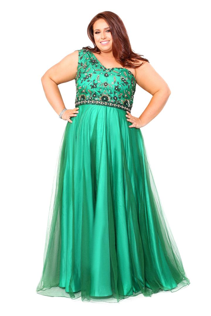 Kurves By Kimi - Embellished One-shoulder A-line Dress 71166