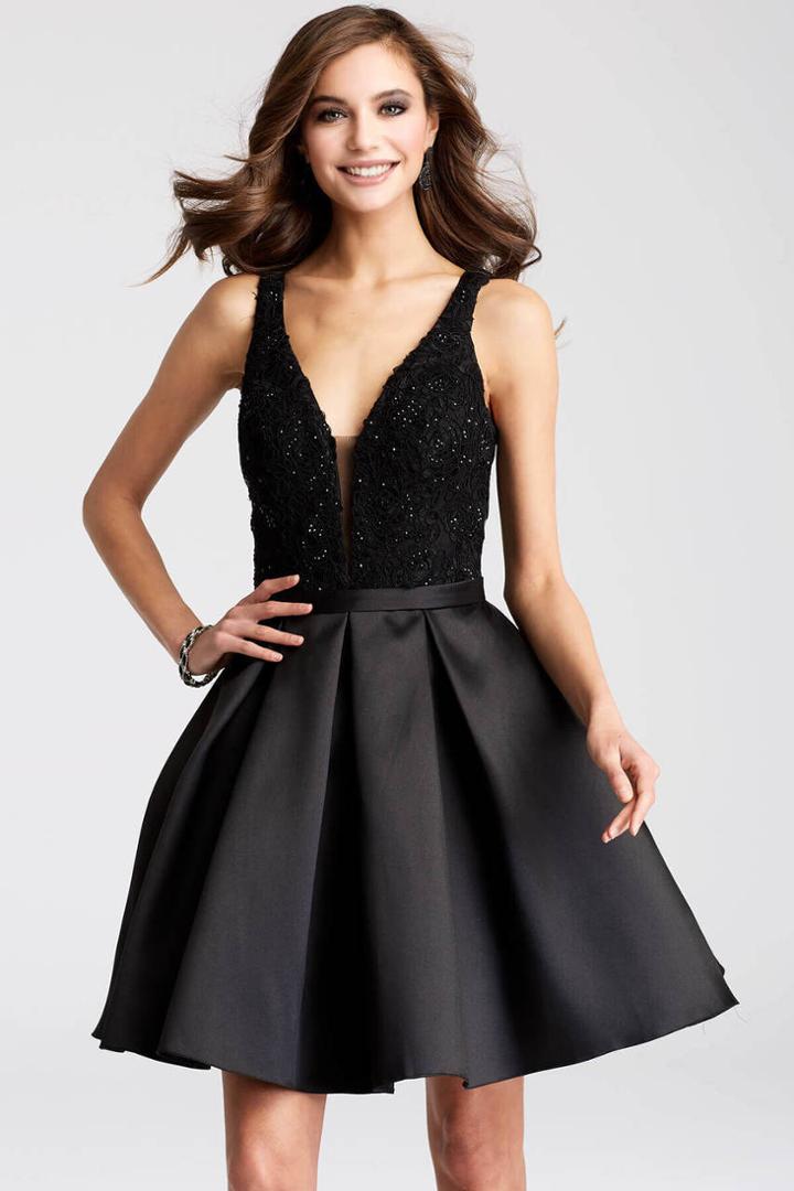 Jovani - Jvn53390 Embellished V-neck Mikado A-line Dress