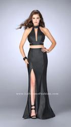 La Femme - Striking High Neck Two-piece Leather Dress 24075