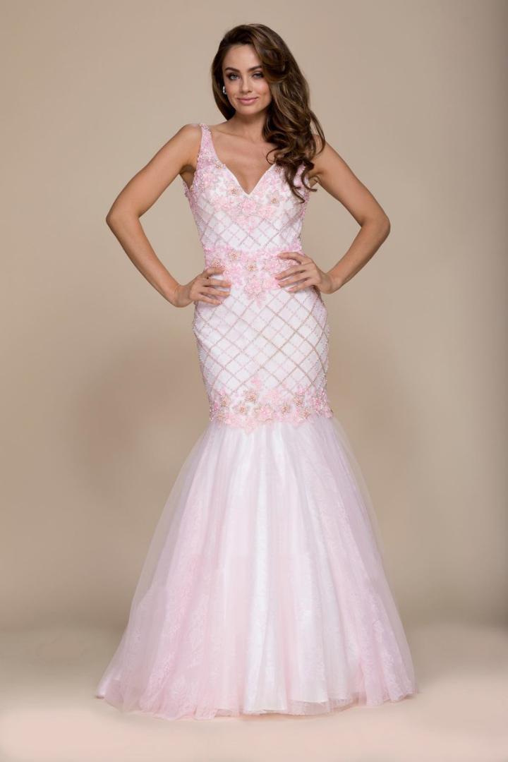 Nox Anabel - 8329 V-neck Embellished Mermaid Gown