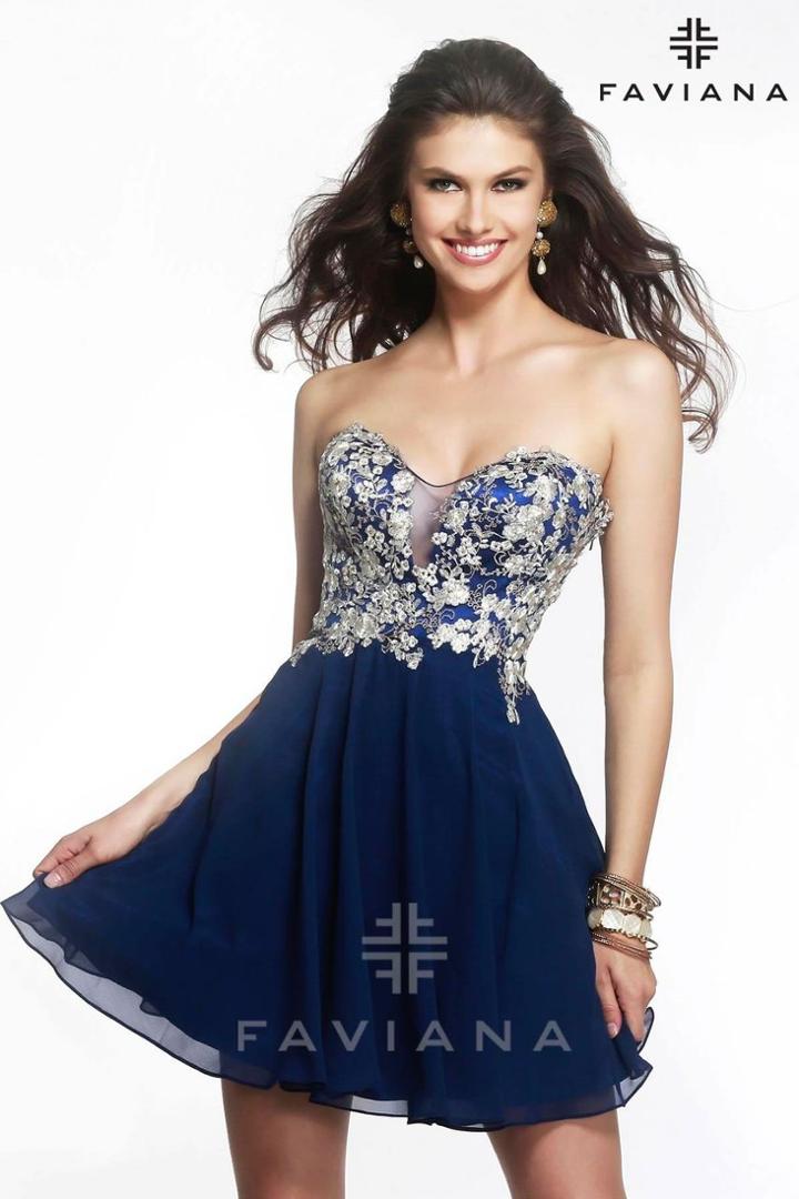 Faviana - Strapless Embroidered Lace Illusion Cocktail Dress S7436
