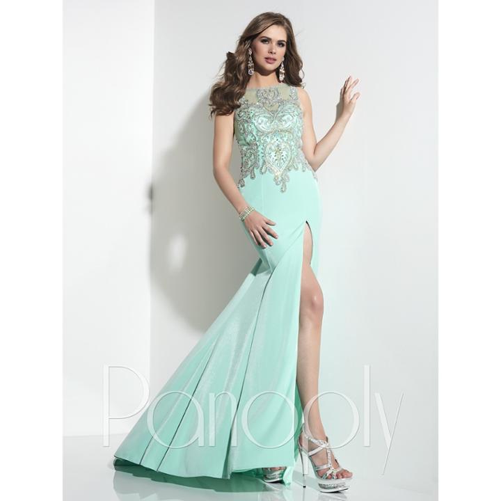 Panoply - Stunning Illusion Metallic Lace Applique Trumpet Gown 14798
